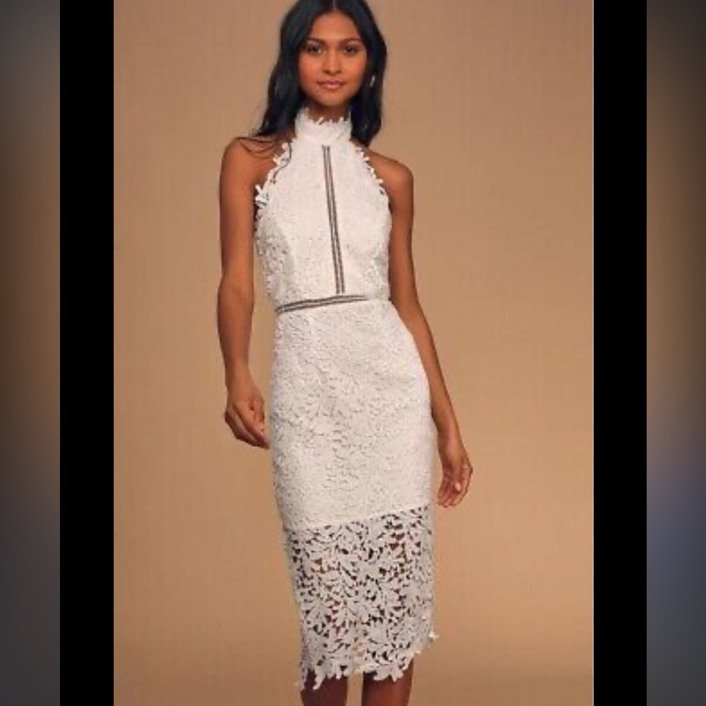 Lulus divine destiny white lace midi dress